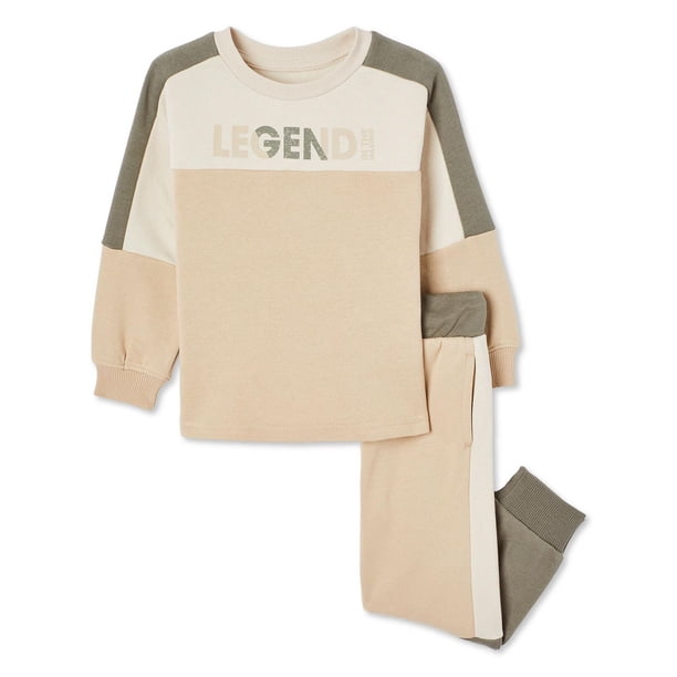 GLOBE CHECK FLEECE BOYS SWEATSHIRT JOGGER SET - OFF WHITE