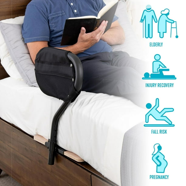 Barre d'assistance médicale réglable en hauteur avec poche de rangement,  rail de lit de sécurité pour personnes âgées adultes