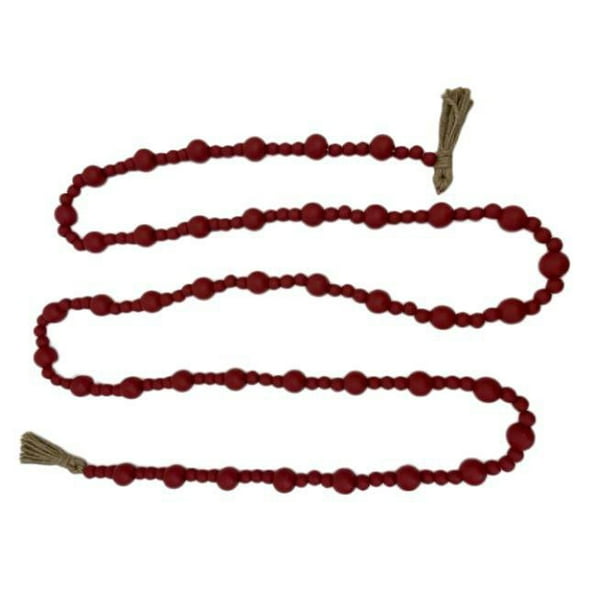 Holiday Time 9 Ft Red Wooden Beaded Garland, Holiday Time Beaded