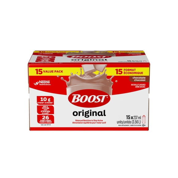 BOOST Chocolate Meal Replacement Drink, Energy, Balanced Nutrition, 15ct