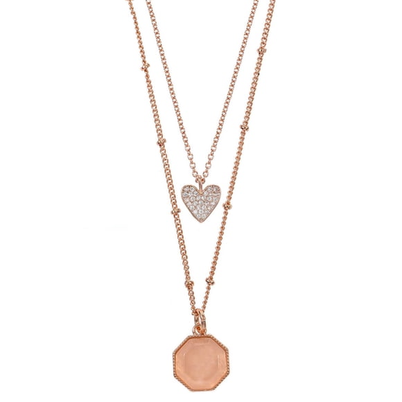 Luxury Designs Rose Gold Healing Stone Rose Quartz Necklace Duo