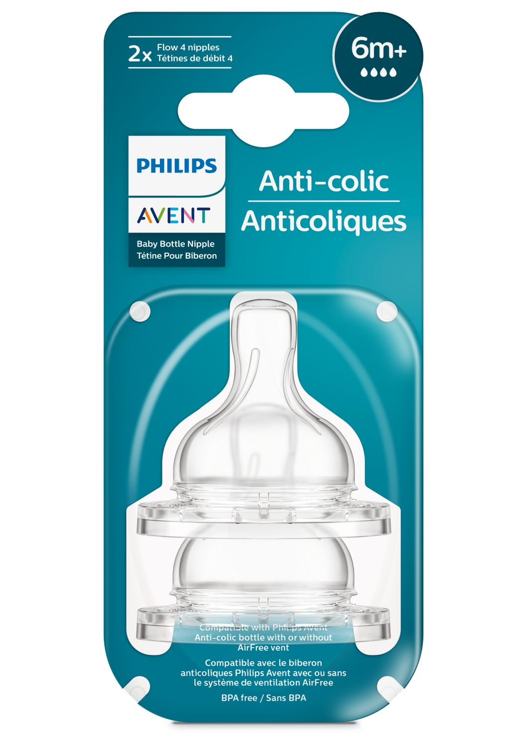 Biberon anti-colique Philips Avent Flow 3 Tétine, 2pk, SCY763/03 Biberon  anti-colique Philips Avent 2pk 