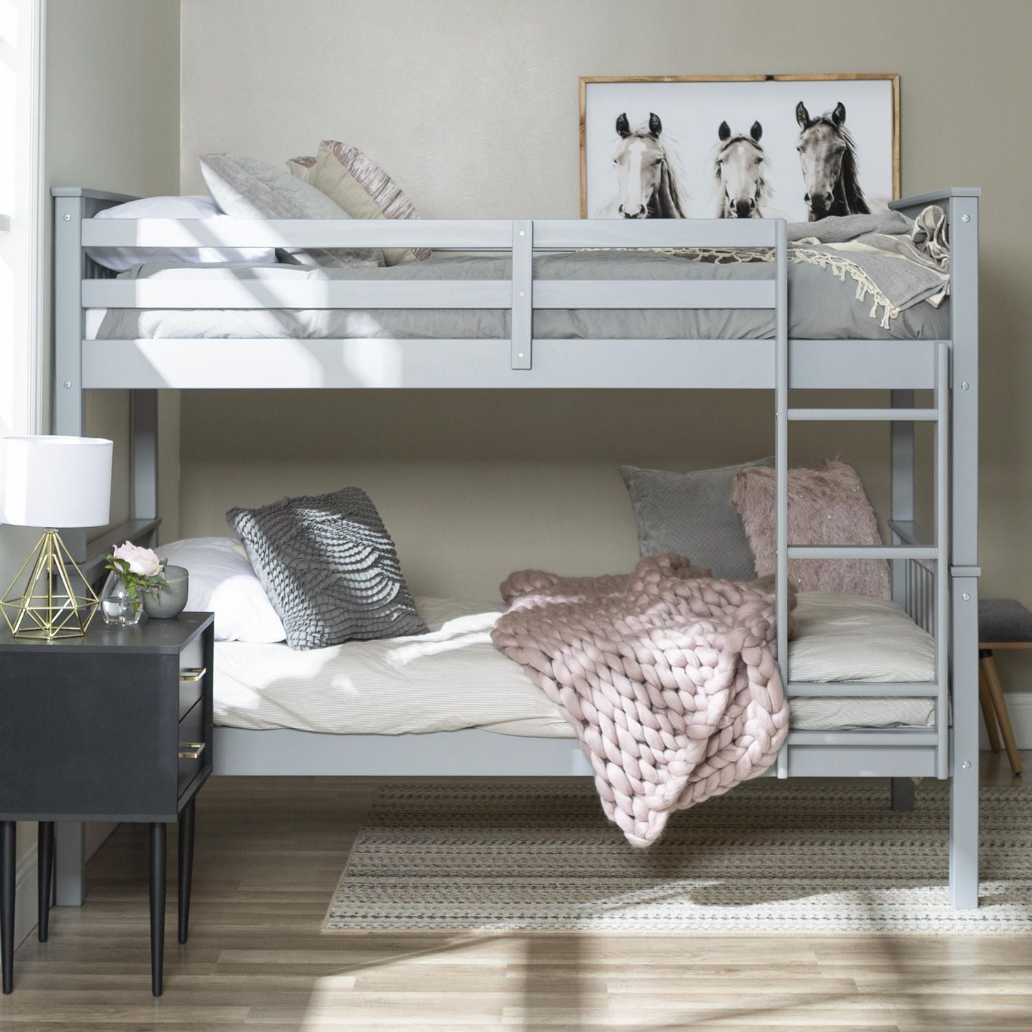 Twin Over Twin Solid Wood Grey Mission Design Bunk Bed Walmart