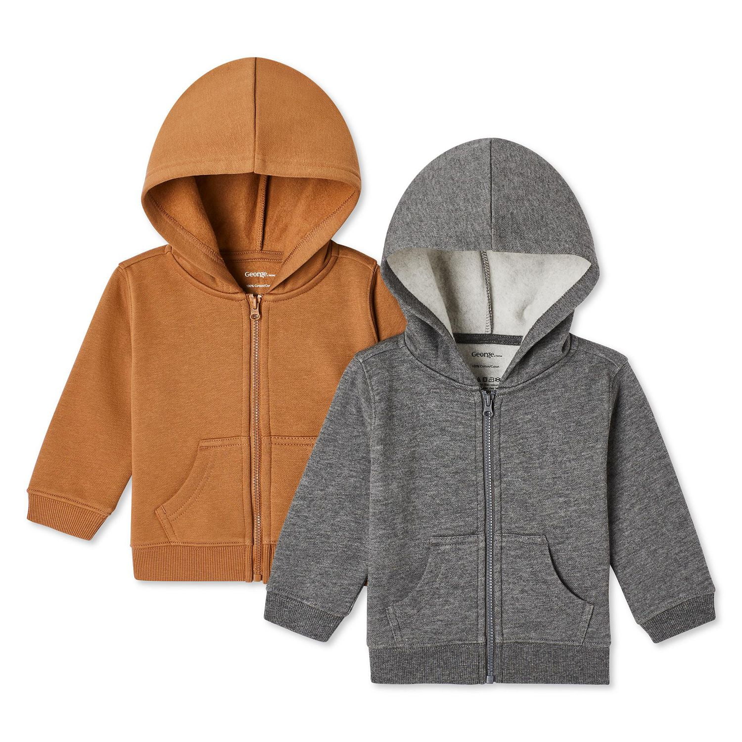 George Infants' Gender Inclusive Full-Zip Fleece Hoodie 2-Pack