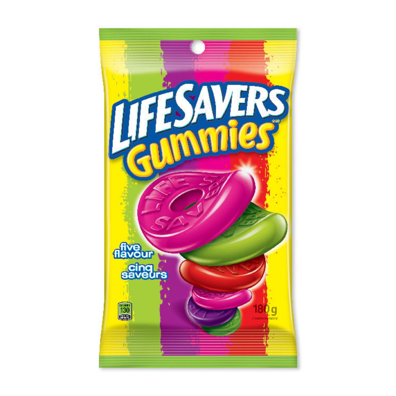 Lifesavers Gummies 5 Flavour 180g, LIFE SAVERS, Five Flavour Gummy Candy, Bag, 180g