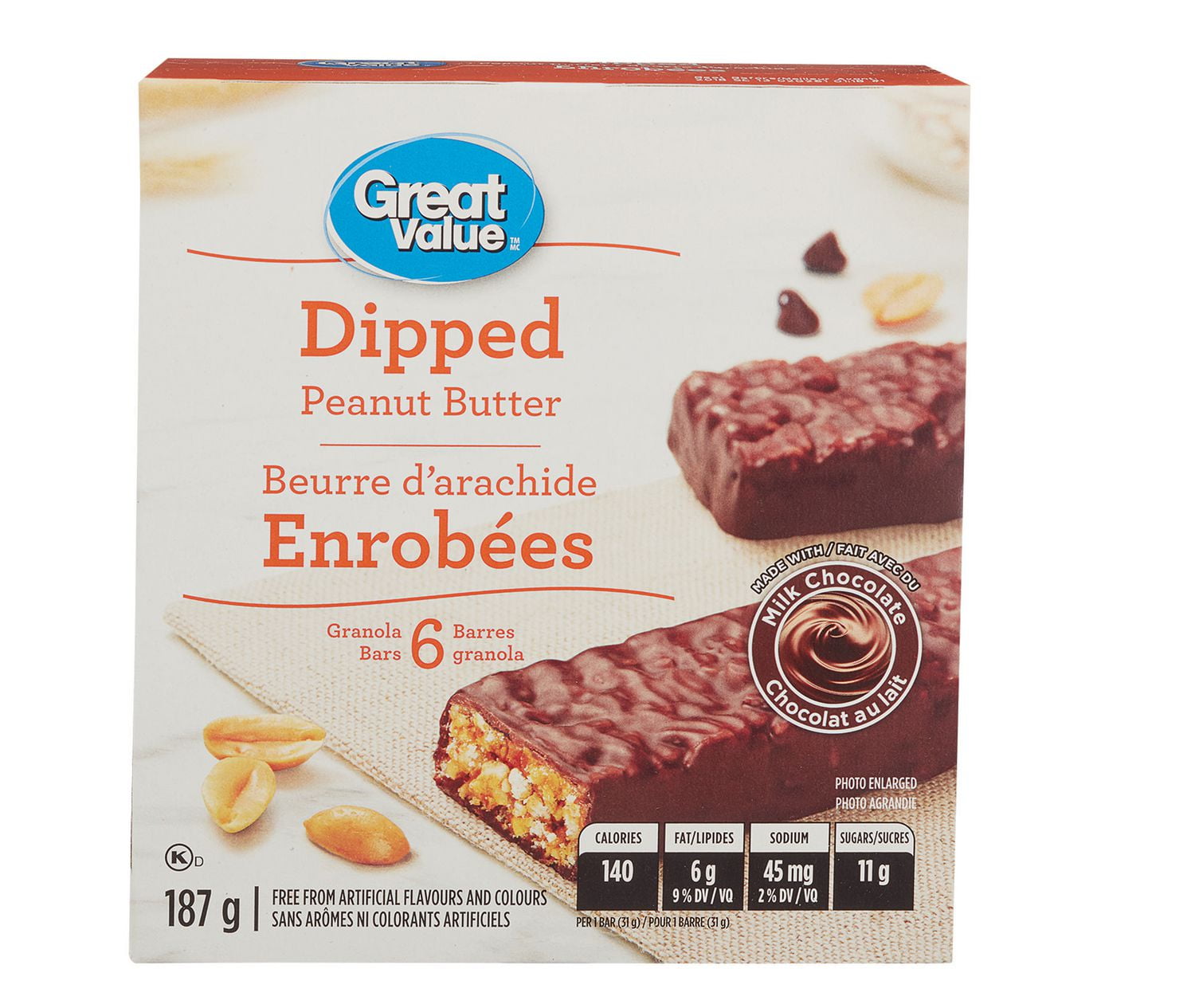 Great Value Chocolate Dipped Peanut Butter Granola Bars Walmart Canada