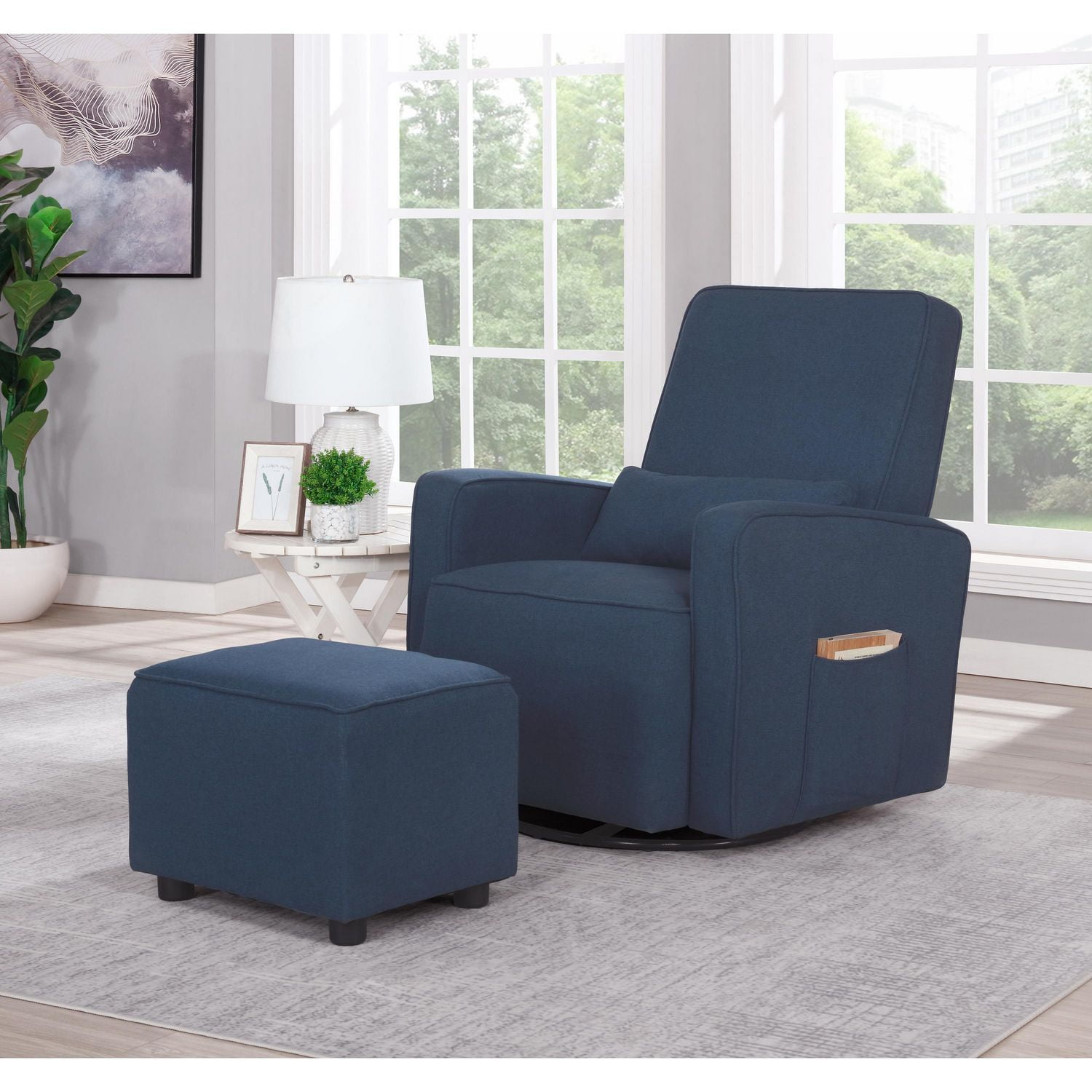 Evolur Holland Upholstered Swivel Glider And Ottoman Rocker I