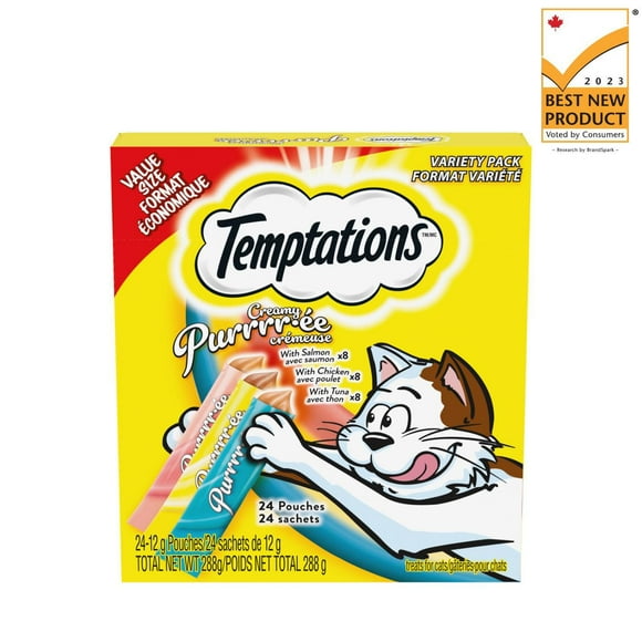 Temptations Creamy Puree Chicken & Salmon & Tuna Lickable Adult Cat Treats, 24x12g