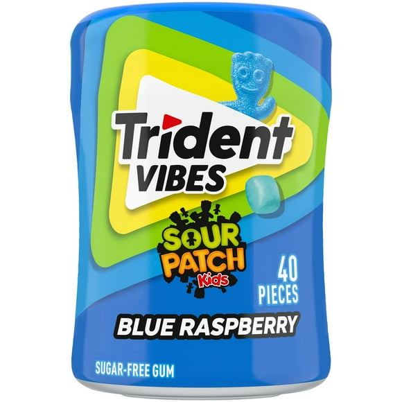 Trident Vibes Sour Patch Kids Blue Raspberry Sugar Free Gum, 40 Piece Bottle