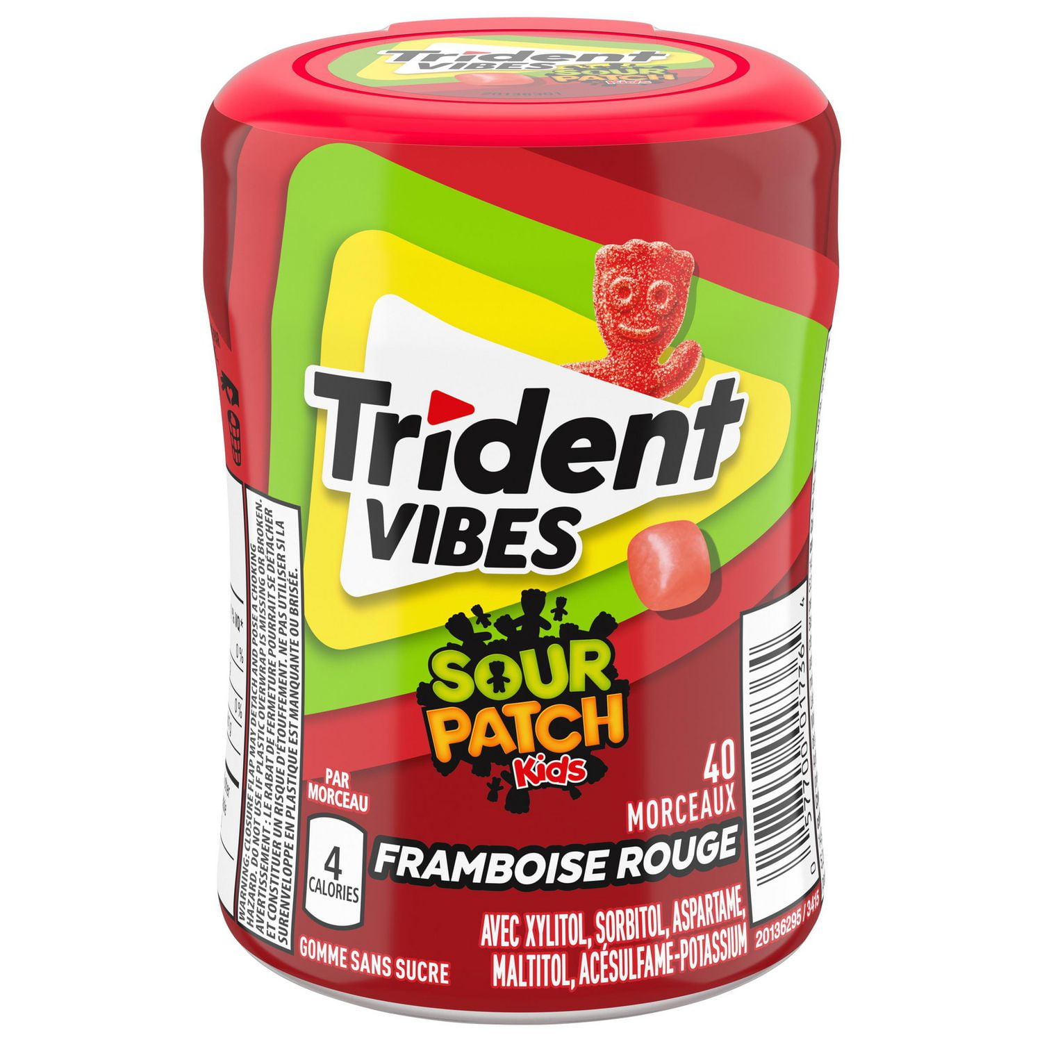 Trident Vibes Sour Patch Kids Redberry Sugar Free Gum, 40 Piece Bottle, 40 count