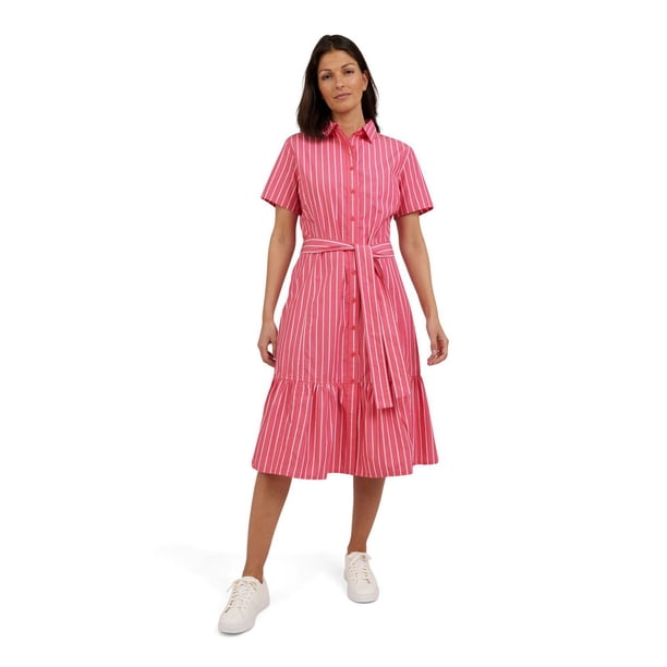 chaps pink dress NWT Chaps Womens Coral Pink Fit And Flare Sleeveless Dress with Belt Size 10