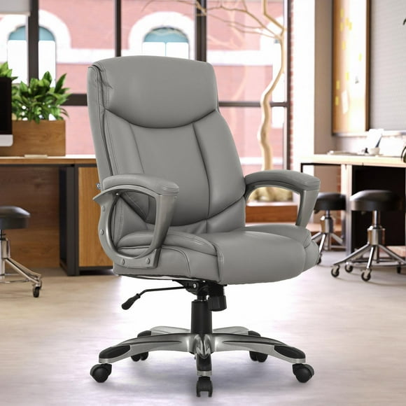 Chaise de bureau rembourrée Sealy® Wescott Ashford en similicuir gris PU avec dossier mi-haut.