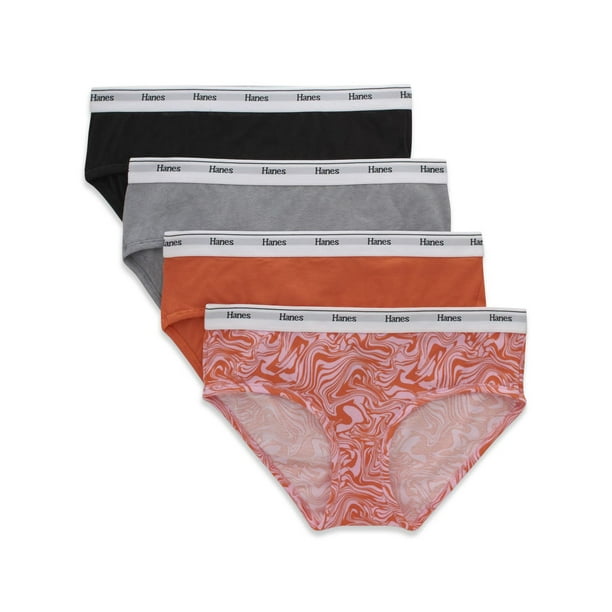 Hanes Premium Women's 4pk Bikini Underwear Briefs - Beige/Pink/Black M