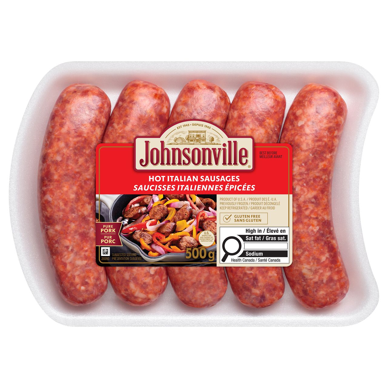 Johnsonville Hot Italian Dinner Sausages, JVL Hot Ital SSG (5) 500g