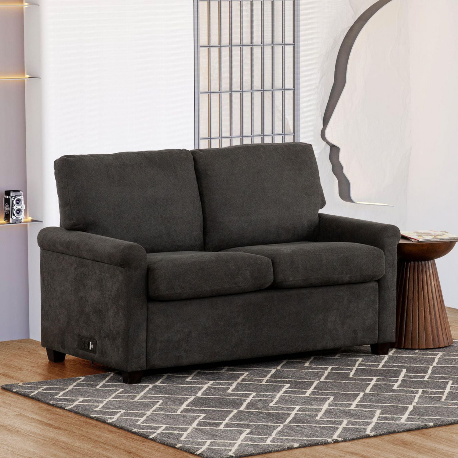 Convertible Twin Sleeper Sofa with USB Ports Compact Design Grey