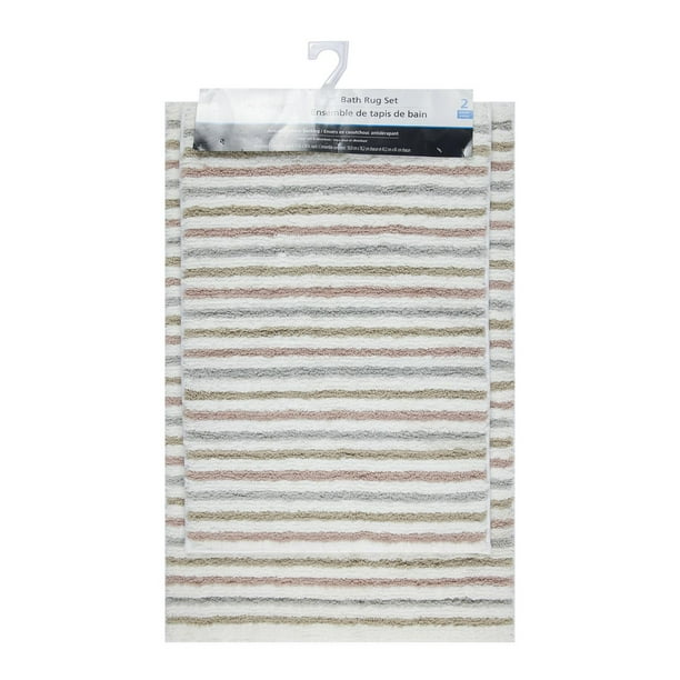 Mainstays Coral Multi-Color Stripe Tufted 2 Piece Bath Rug Set, 100% ...