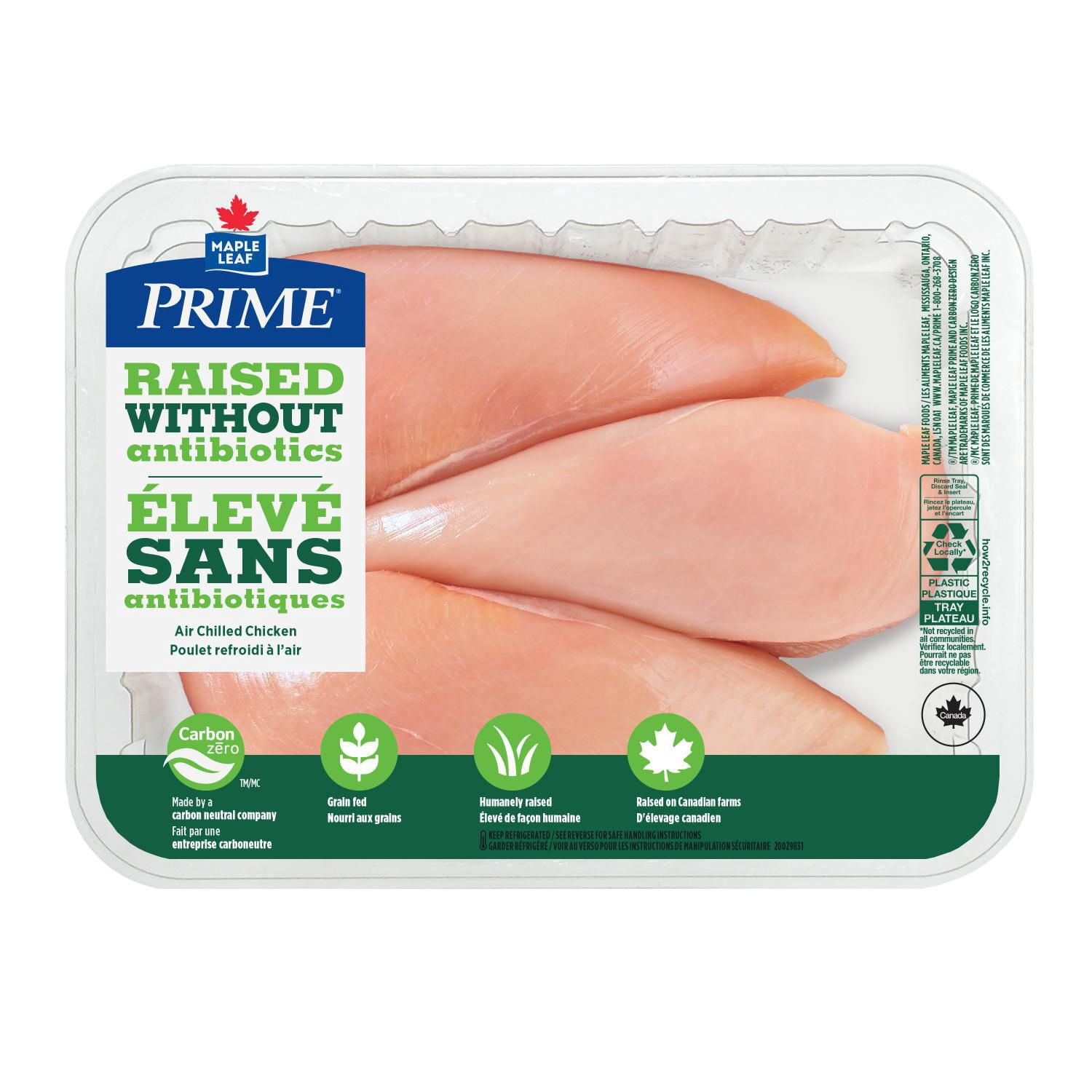 Prime Boneless Skinless Chicken Breasts Raised Without Antibiotics, 2 -4 pc, 0.53 - 0.71 KG