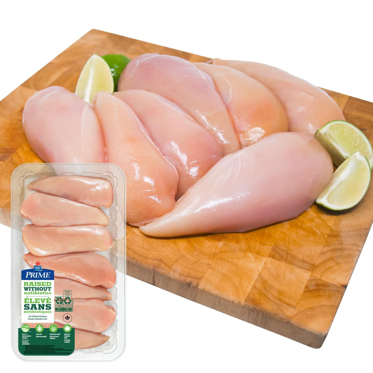 Prime Boneless Skinless Chicken Breasts Raised Without Antibiotics, 6-7 pc, 1.23 - 1.60 KG