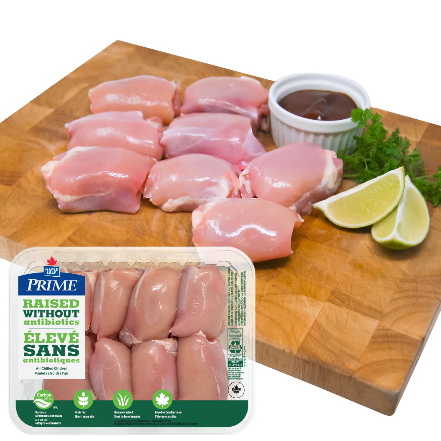 Prime Boneless Skinless Chicken Thighs Raised Without Antibiotics, 8 pc, 0.51 - 0.69 KG