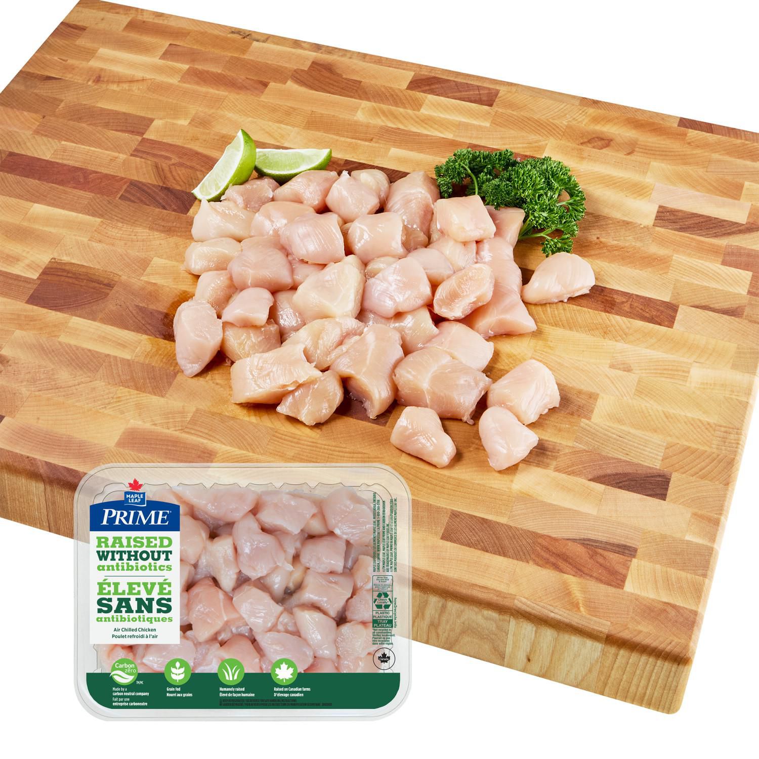 Prime Raised Without Antibiotics Diced Chicken Breast, pc, 0.48 - 0.57 KG
