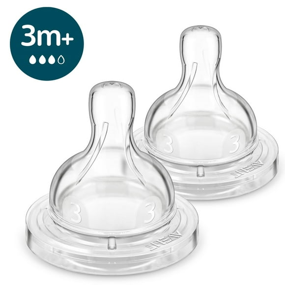 Philips Avent Anti-colic Baby Bottle Flow 3 Nipple, 2 pack, SCY763/02, Avent Anti-colic Baby Bottle Flow 3 Nipple