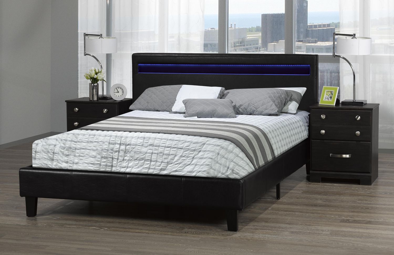 Dhara Queen Platform Bed With Led Lighting Black Walmart Canada