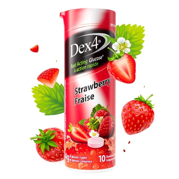 Dex4 Glucose Tablets – Travel Tube – Strawberry Flavour – 10 Tablets per Tube – Fast-Acting, Pre-Measured Glucose Tabs – Fat-Free, Gluten-Free, Travel-Friendly
