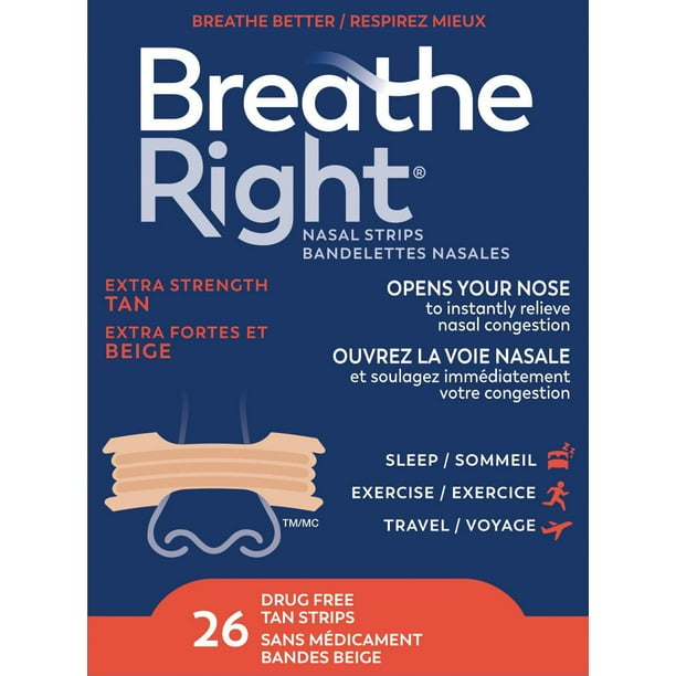 Bandelettes nasales de Breathe Right Plus Fortes, Beige | Soulage instantanément | Sans Médicaments Bandelettes beiges taille unique
