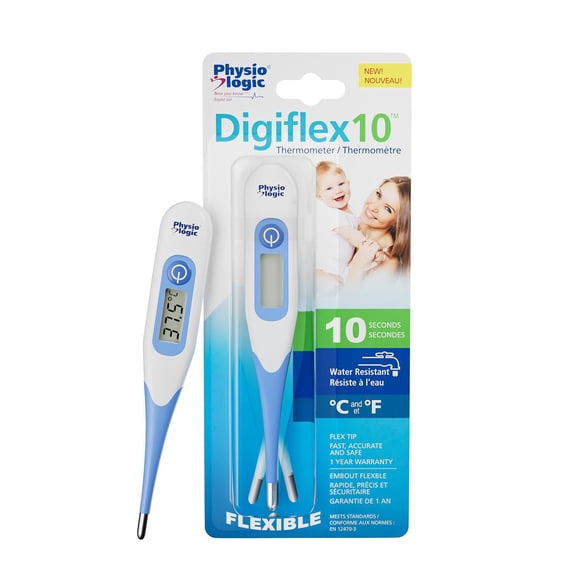Physio Logic Thermomètre numérique Digiflex 10 avec résultats en dix secondes, précision cliniquement prouvée en moins de dix secondes, Fahrenheit ou Celsius, pointe flexible pour plus de confort et de sécurité