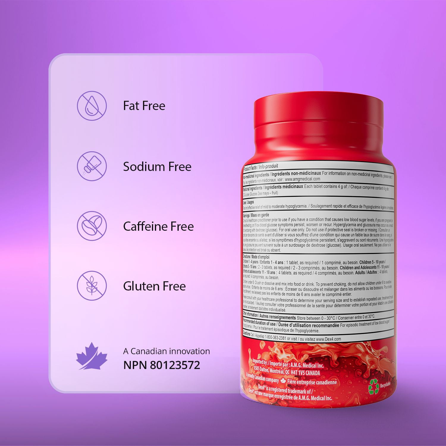 Dex4 Glucose Tablets – Strawberry Flavour – 50 Tablets per Bottle – Fast-Acting, Pre-Measured Glucose Tabs – Fat-Free, Gluten-Free, Sodium-Free
