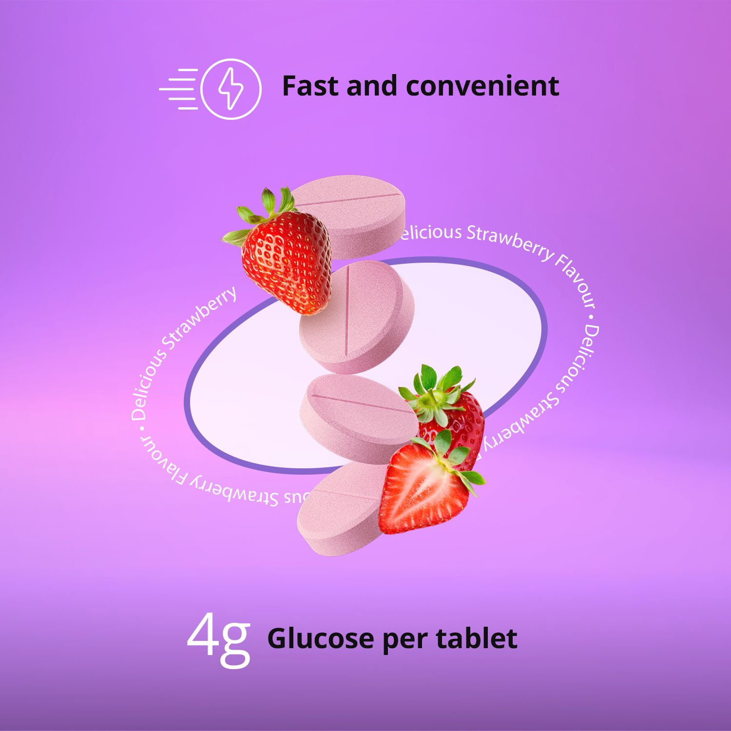 Dex4 Comprimés de Glucose - 50 comprimés par bouteille - Saveur fraise - Comprimés de glucose pré-mesurées à action rapide - Sans gras, sans gluten, sans sodium