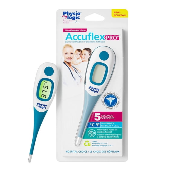 Thermomètre numérique Physio Logic AccuflexPro+ – Lecture rapide en 5 secondes – Pointe flexible étanche – Antimicrobienne – Pour usage buccal, rectal et sous l'aisselle – Thermomètre de qualité