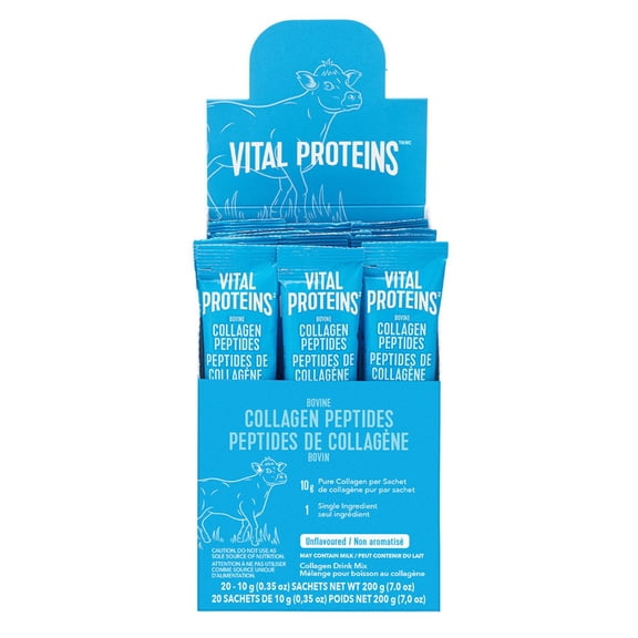 Vital Proteins Poudre De Peptides De Collagène Bovin, Sachets Individuels, Non Aromatisé, Inodore, Sans Gluten, Sans Sucre Ajouté, Convient Aux Régimes Paléos, Sans Ogm, Sans Arômes Ni Colorants Artificiels