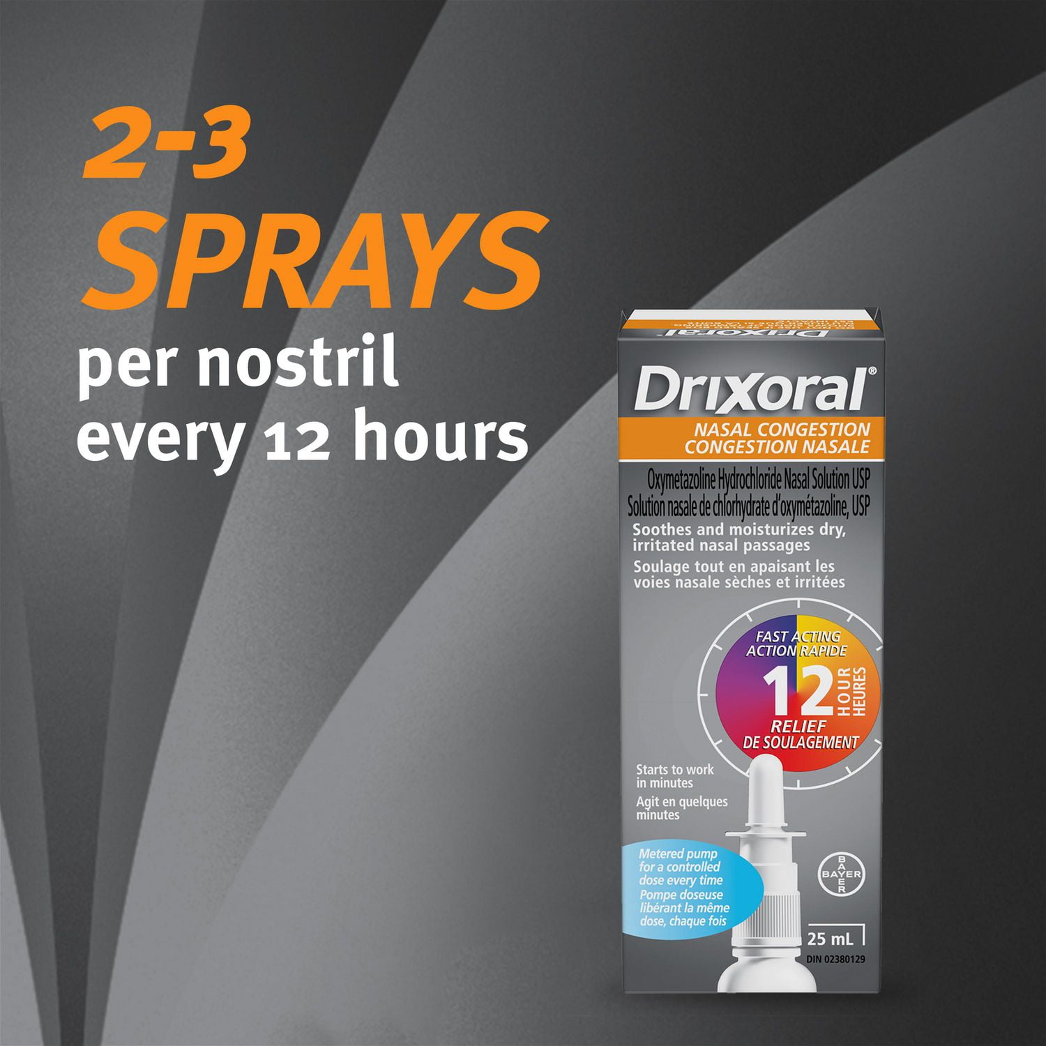 Drixoral Nasal Congestion Spray - Helps Temporarily Relieve Nasal & Sinus Congestion, Soothes and Moisturizes Dry and Irritated Passages, 25ml
