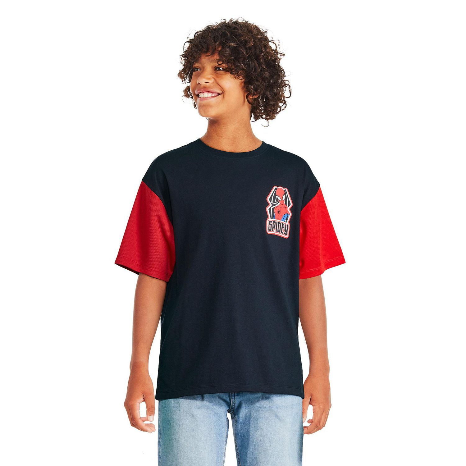Marvel Boys' Spider-Man Mesh Sleeve Tee