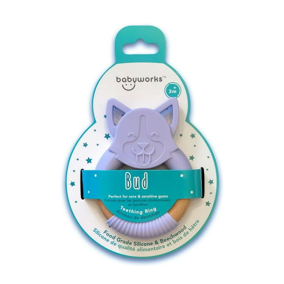 babyworks™ Silicone & Beechwood Teething Ring - “Bud" Puppy