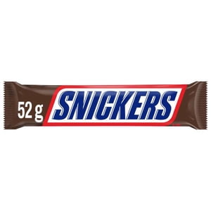 SNICKERS, Barre de chocolat au lait d'arachide, barre pleine taille, 52 g