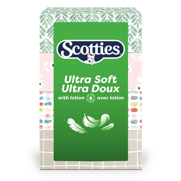 Scotties Ultra Soft with Lotion, 3-Ply Tissue Infused with Aloe & Vitamin E, Hypoallergenic and Dermatologist Tested, 4 Boxes, 104 Tissues Per Box