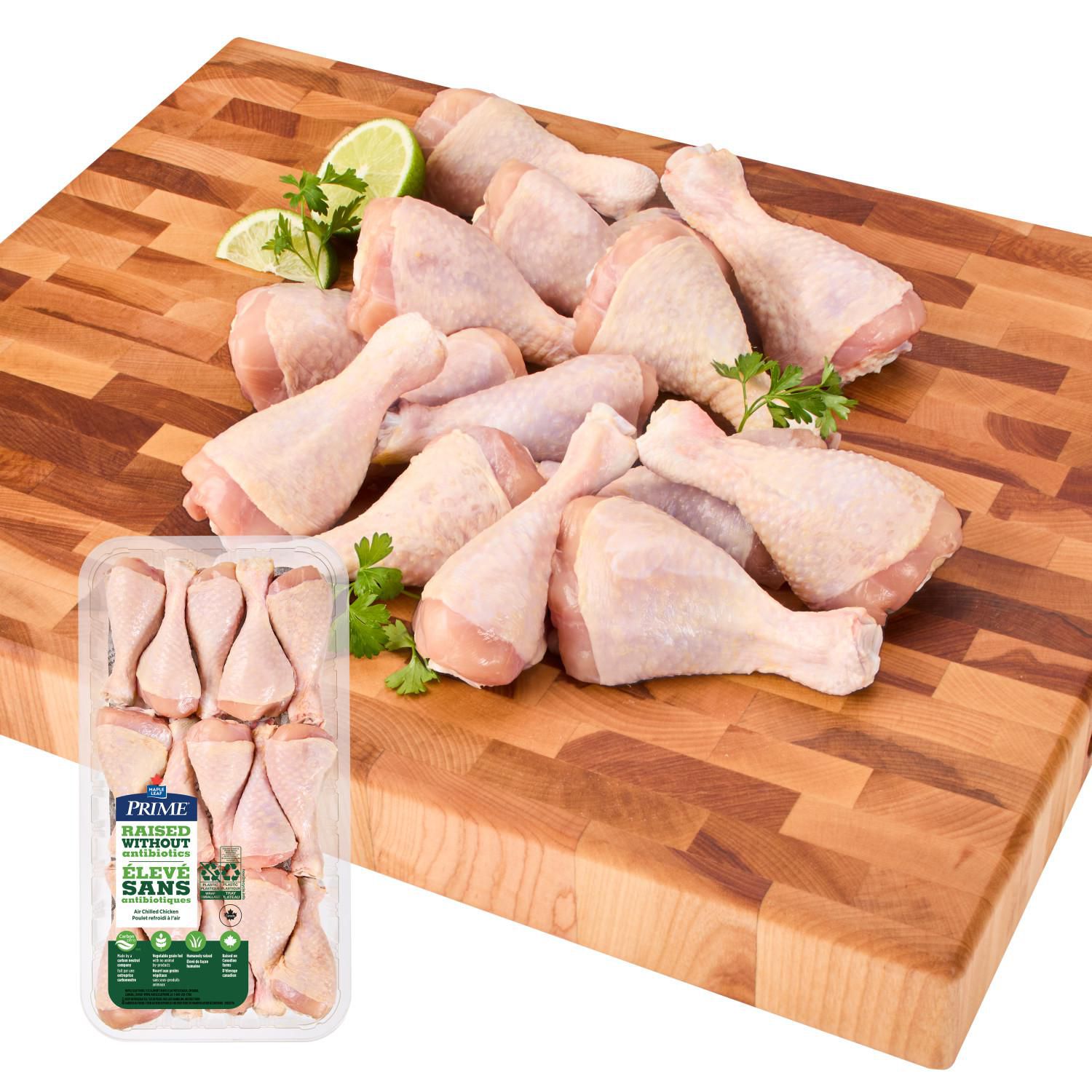 Prime Chicken Drumsticks Raised Without Antibiotics Value Pack, 15 pc, 1.22 - 1.58 KG