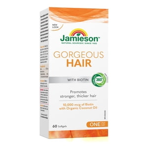 Jamieson Gorgeous Les softgels cheveux avec Biotin, 10000 Mcg, 60 Nombre