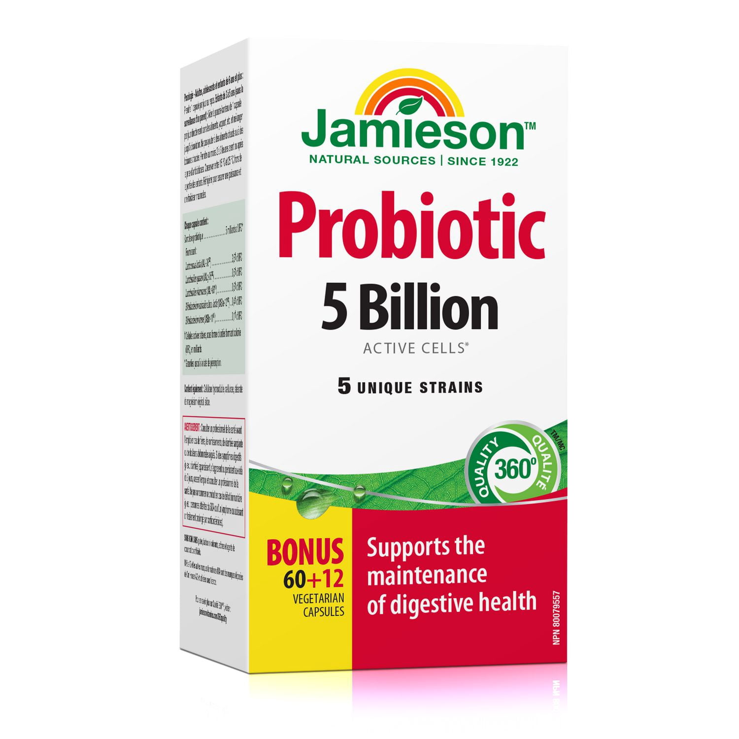 Jamieson Laboratories Jamieson Probiotic Capsules, 5 Billion CFU, Vegetarian, 72 Count, 72 Vegetarian Capsules