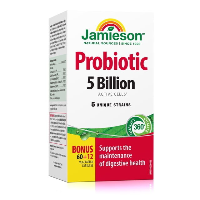 Jamieson Probiotic Capsules, 5 Billion CFU, Vegetarian, 72 Count