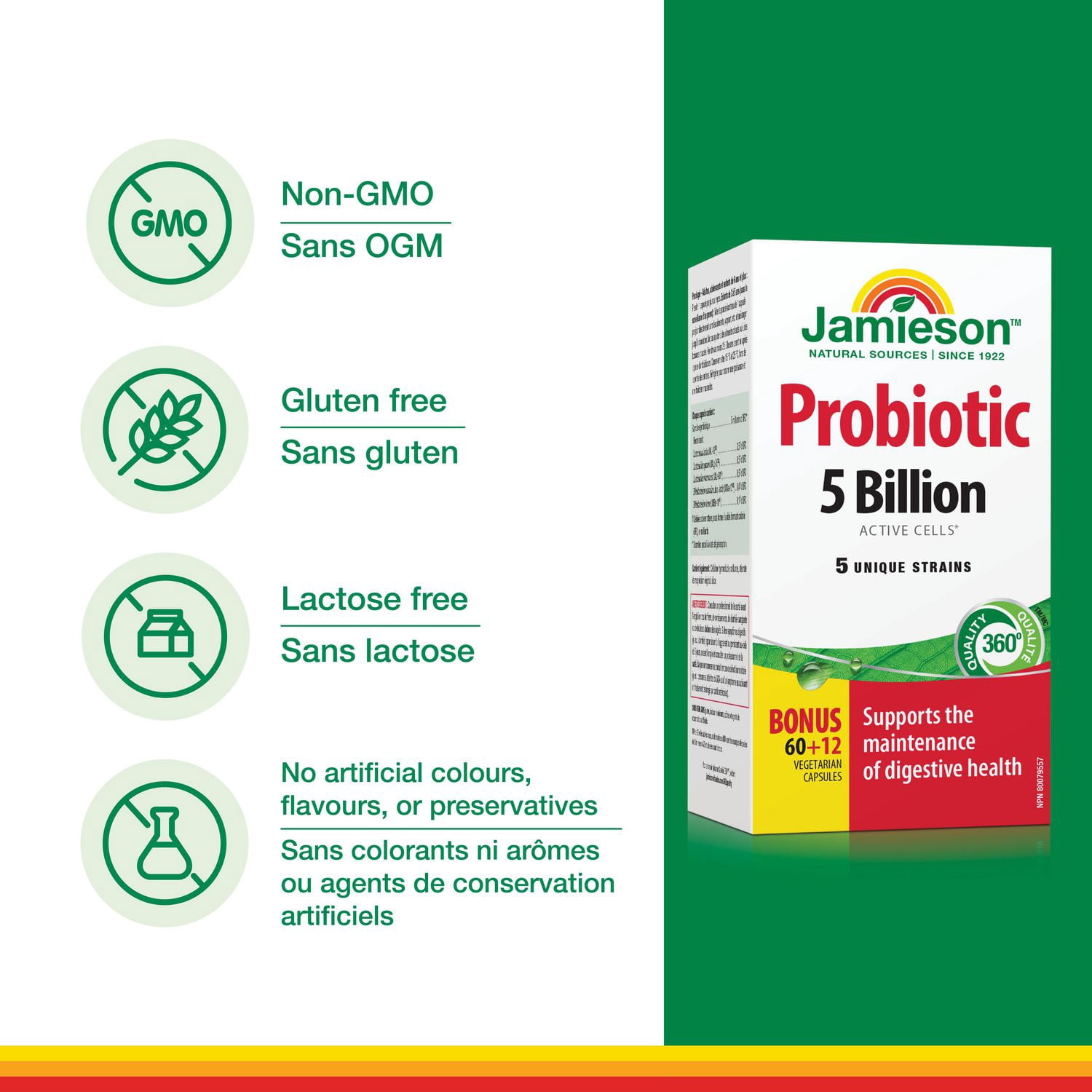 Jamieson Probiotic Capsules, 5 Billion CFU, Vegetarian, 72 Count