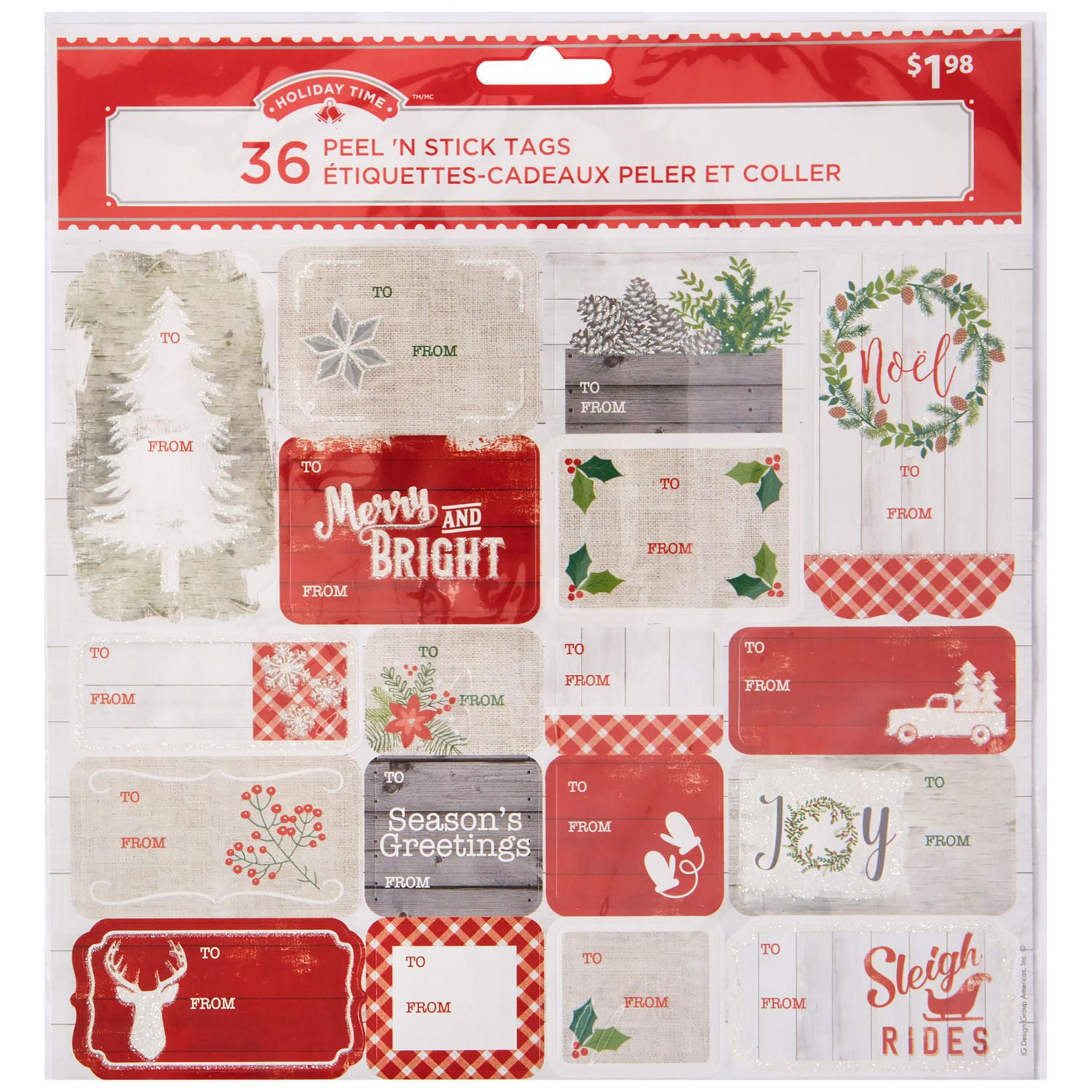 Holiday Time 36CT Peel N Stick Gift Tags Relaxed Traditional Icons