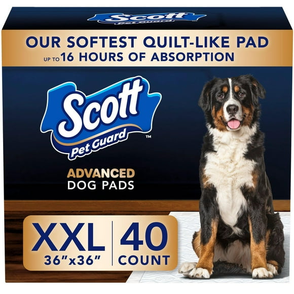 Scott Pet Guard Advanced Dog Pads - Dog Training Pee Pads for Large & Extra Large Dogs - Up to 16 Hour Absorbency with odour Control - Softest Quilted Dog Pee Pads - XXL - 36" x 36" - 40 Pack