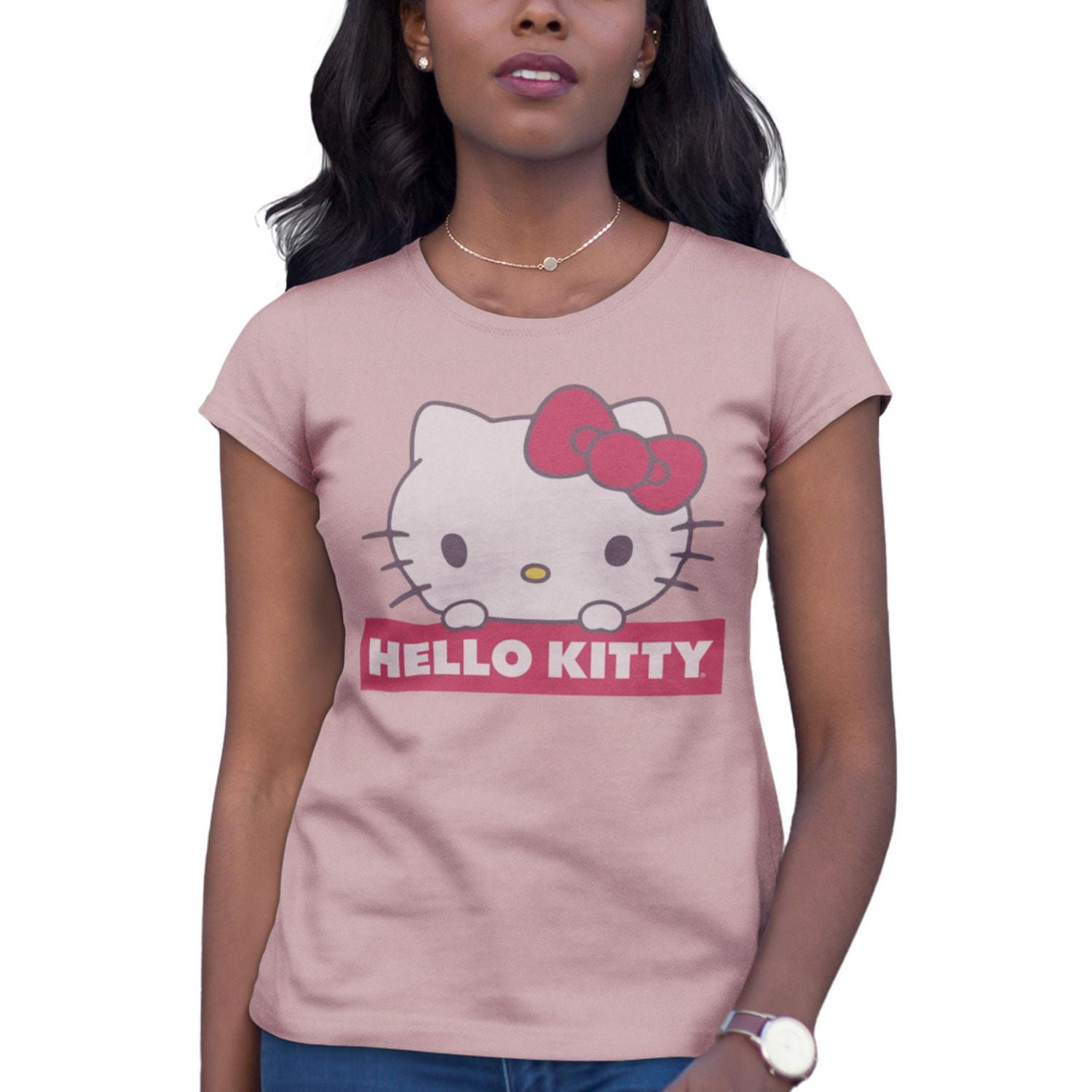 Hello Kitty Ladie's tee shirt. This short sleeve fitted crew neck tee shirt for women can easily be worn with your favorite jeans or bottom and