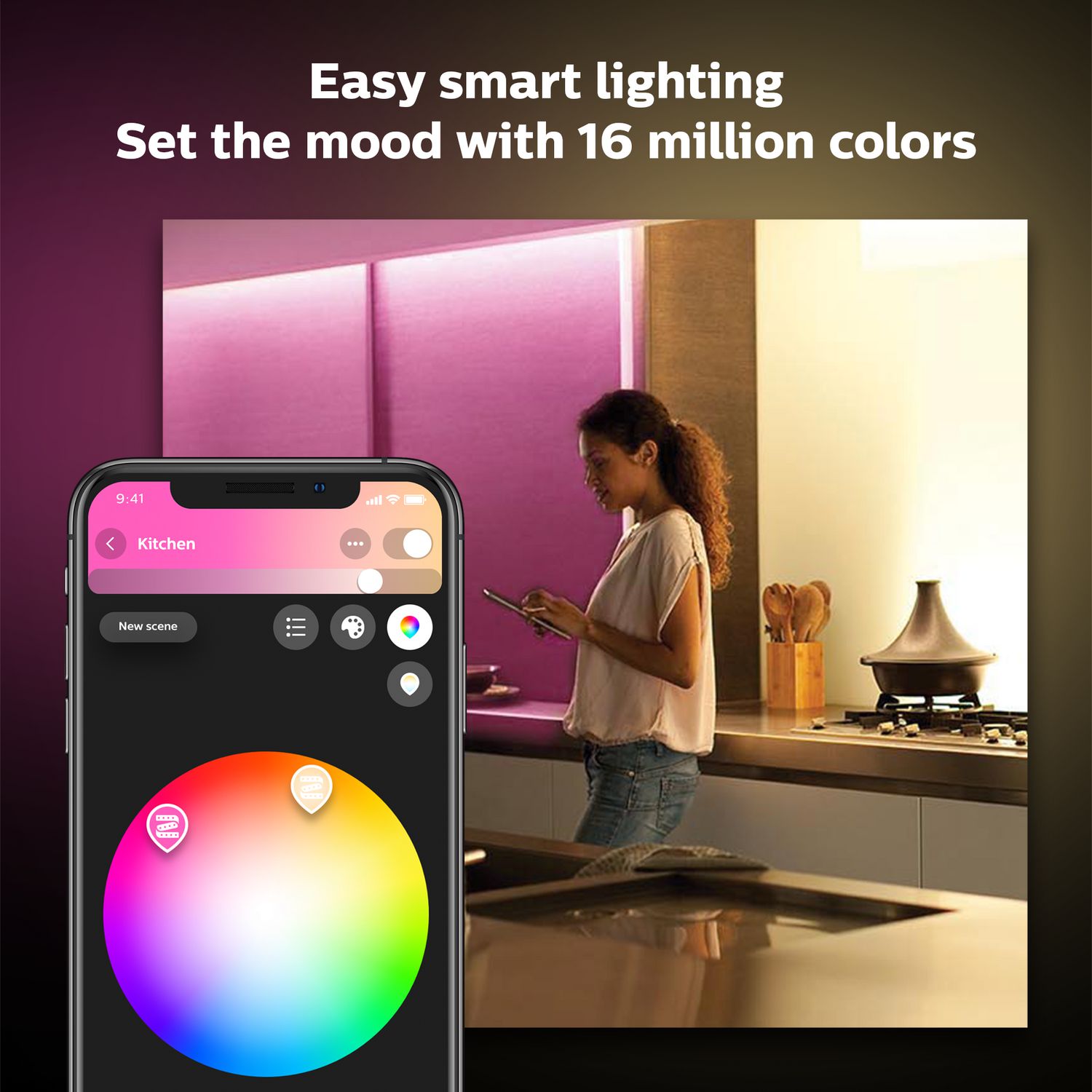 Philips Hue White and Colour Ambiance Lightstrip 2m Base Kit (Bluetooth  enabled)