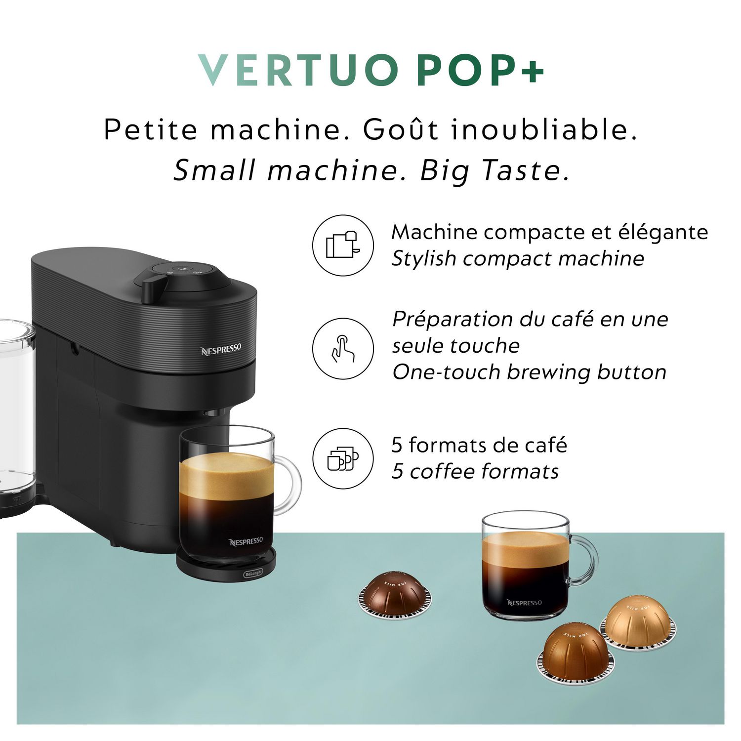 Machine Caf Nespresso Vertuo Pop par DeLonghi R glisse Noire