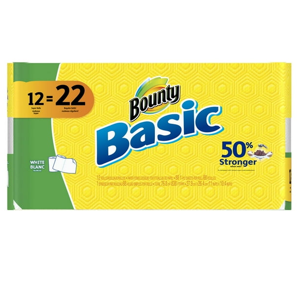 Bounty Essuie-tout Basic, 12 rouleaux super = 22 rouleaux réguliers