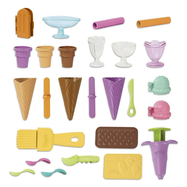 Play-Doh, Camion de glace géant, inclut 27 accessoires, 12 pots de